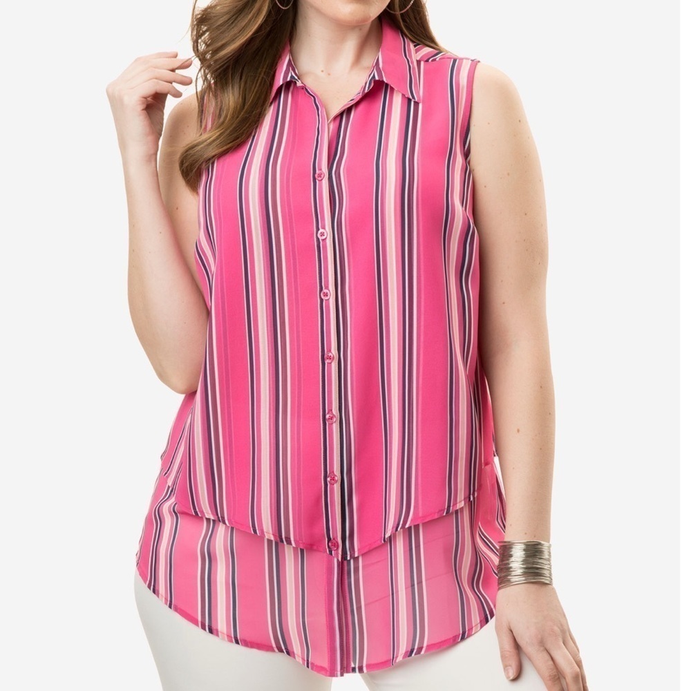 Roamans Sleeveless Button-Front Tunic